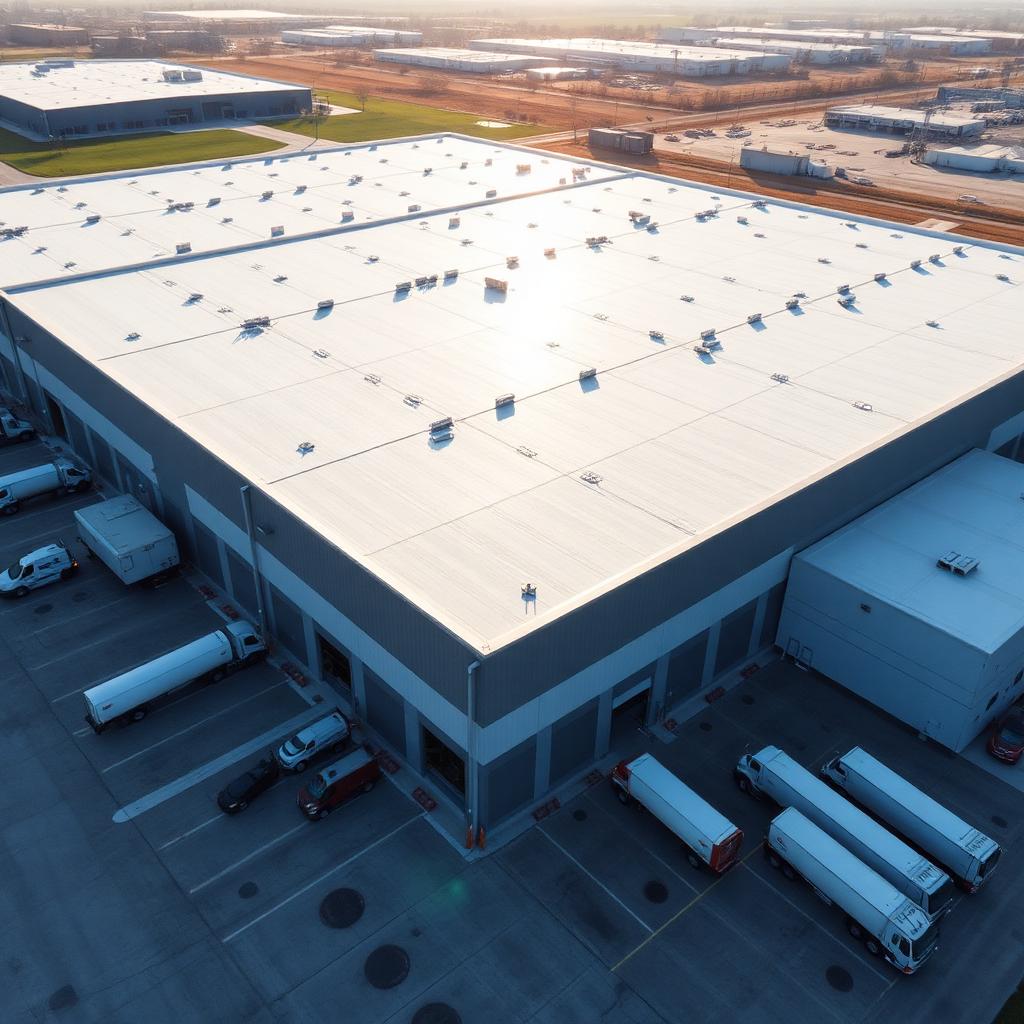 Commercial TPO roof installation on a Dallas warehouse