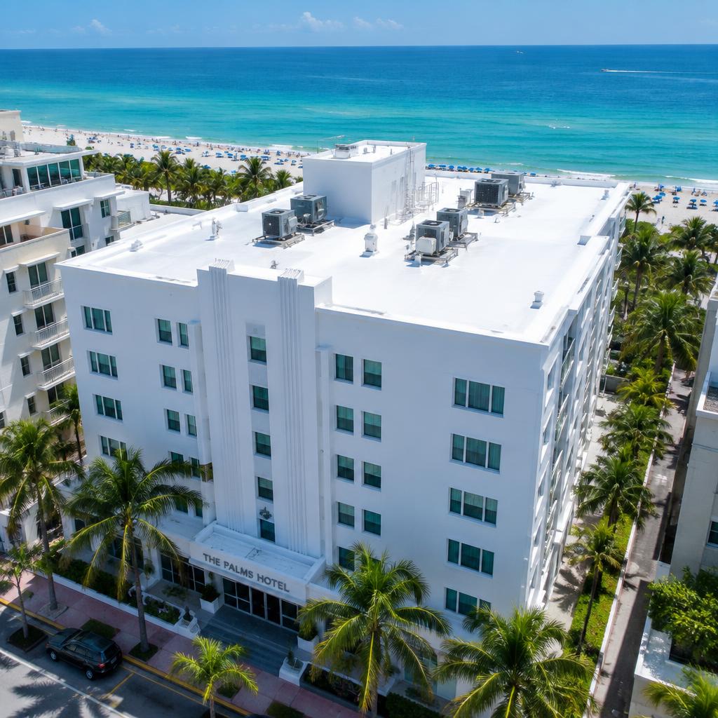 Beachfront Hotel TPO Re-Roof in Miami Beach, FL after completion by Ariel Roofing