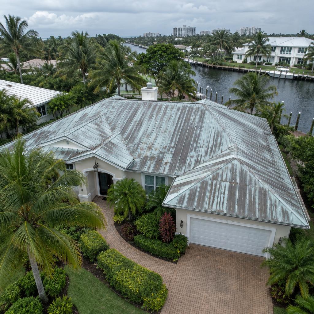 Coastal Metal Roof Replacement in Delray Beach, FL before the roofing work